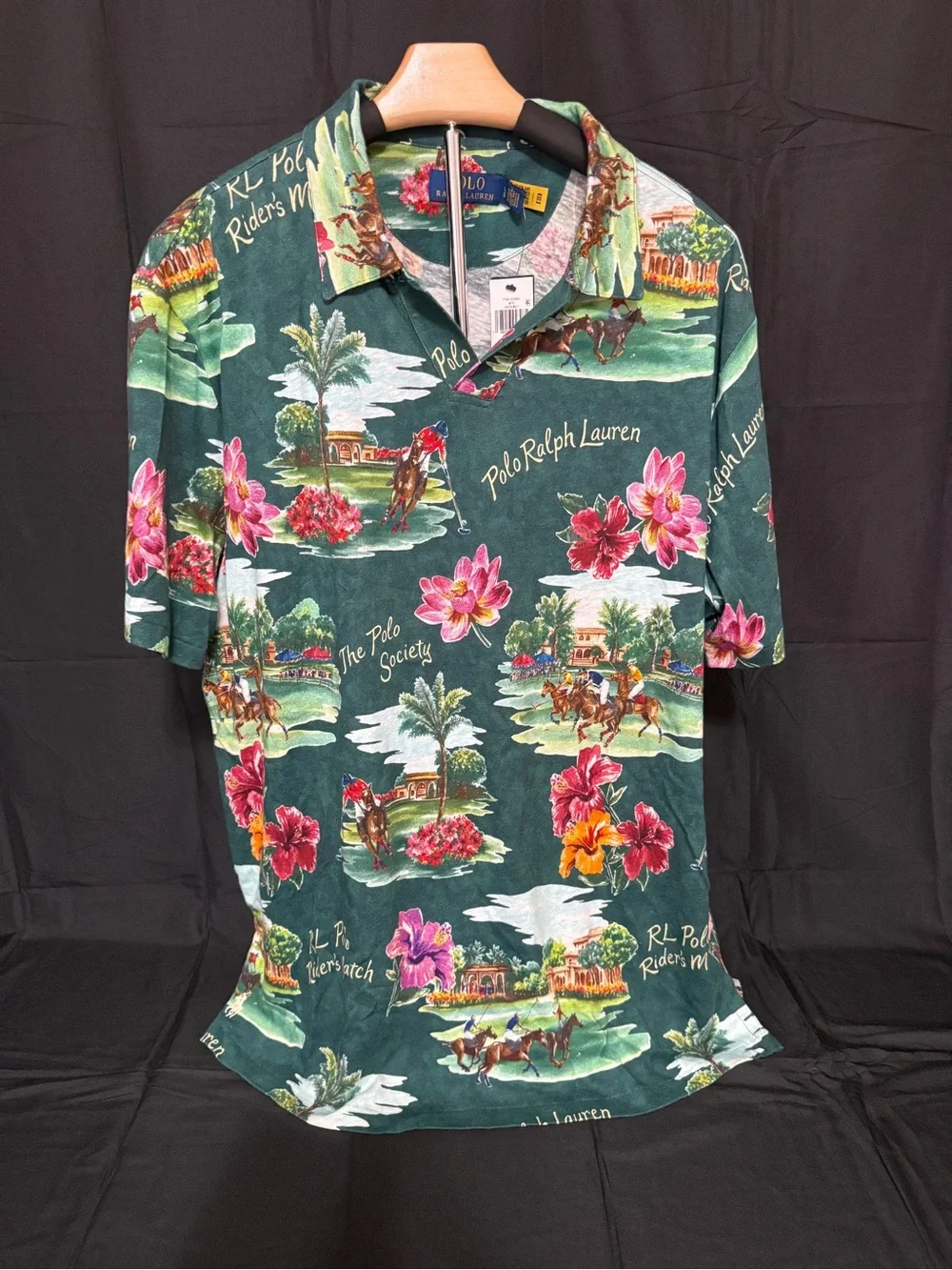 Ralph Lauren Green Polo with Pink & Orange Floral Scenic Print